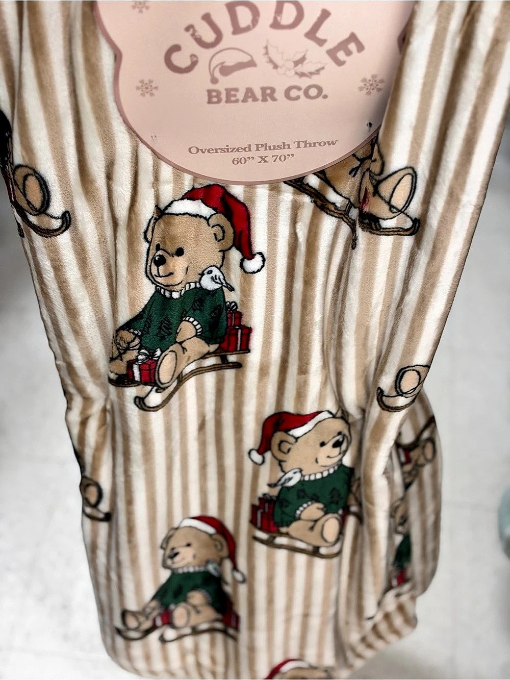 Cuddle Bear Co. Oversized Plush Throw. Brown & Cream Striped